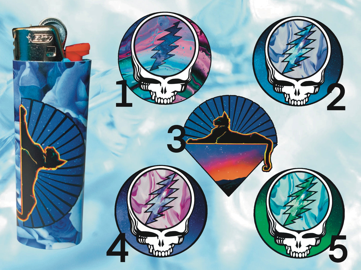 "Cats Under the Stars" Grateful Dead Lighter | Free 3" Vinyl Sticker of Your Choice Included!